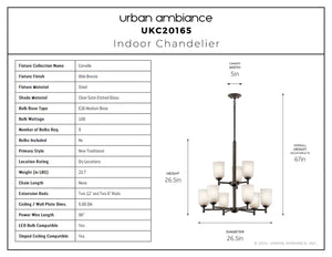 Urban Ambiance - Chandelier - UKC20165 New Traditional Indoor Chandelier, 26.5''H x 26.5''W x 26.5''Dep, Olde Bronze Finish, Corvelle Collection - 