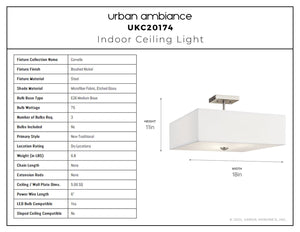 Urban Ambiance - Ceiling Light - UKC20174 New Traditional Indoor Ceiling Light, 11.25''H x 18''W x 0''Dep, Brushed Nickel Finish, Corvelle Collection - 