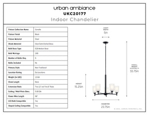 Urban Ambiance - Chandelier - UKC20177 New Traditional Indoor Chandelier, 15.25''H x 23.75''W x 23.75''Dep, Black Finish, Corvelle Collection - 