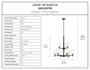 Urban Ambiance - Chandelier - UKC20178 New Traditional Indoor Chandelier, 26.5''H x 26.5''W x 26.5''Dep, Black Finish, Corvelle Collection - 