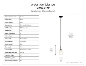 Urban Ambiance - Chandelier - UKC20179 New Traditional Indoor Chandelier, 11.25''H x 4.5''W x 4.5''Dep, Black Finish, Corvelle Collection - 