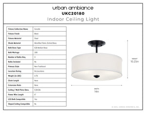 Urban Ambiance - Ceiling Light - UKC20180 New Traditional Indoor Ceiling Light, 10''H x 14''W x 14''Dep, Black Finish, Corvelle Collection - 