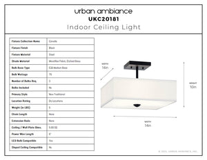 Urban Ambiance - Ceiling Light - UKC20181 New Traditional Indoor Ceiling Light, 10''H x 14''W x 14''Dep, Black Finish, Corvelle Collection - 