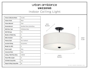 Urban Ambiance - Ceiling Light - UKC20183 New Traditional Indoor Ceiling Light, 11.5''H x 18.25''W x 18.25''Dep, Black Finish, Corvelle Collection - 