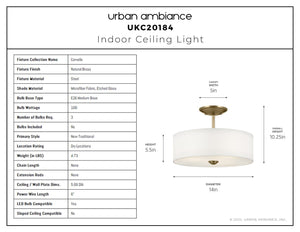 Urban Ambiance - Ceiling Light - UKC20184 New Traditional Indoor Ceiling Light, 10''H x 14''W x 14''Dep, Natural Brass Finish, Corvelle Collection - 