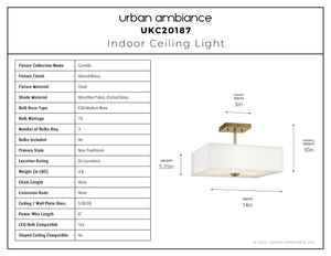 Urban Ambiance - Ceiling Light - UKC20187 New Traditional Indoor Ceiling Light, 10.25''H x 14''W x 14''Dep, Natural Brass Finish, Corvelle Collection - 