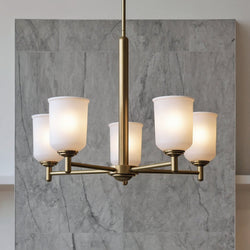 Urban Ambiance - Chandelier - UKC20190 New Traditional Indoor Chandelier, 15.25''H x 23.75''W x 23.75''Dep, Natural Brass Finish, Corvelle Collection - 