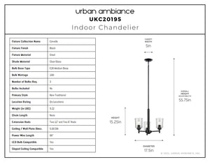 Urban Ambiance - Chandelier - UKC20195 New Traditional Indoor Chandelier, 15.25''H x 17.5''W x 17.5''Dep, Black Finish, Corvelle Collection - 