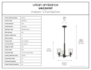 Urban Ambiance - Chandelier - UKC20197 New Traditional Indoor Chandelier, 15.25''H x 17.5''W x 17.5''Dep, Olde Bronze Finish, Corvelle Collection - 