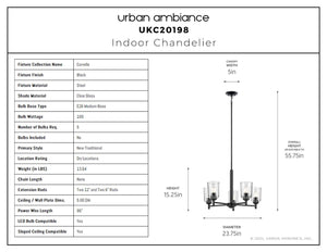 Urban Ambiance - Chandelier - UKC20198 New Traditional Indoor Chandelier, 15.25''H x 23.75''W x 23.75''Dep, Black Finish, Corvelle Collection - 