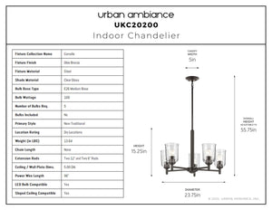Urban Ambiance - Chandelier - UKC20200 New Traditional Indoor Chandelier, 15.25''H x 23.75''W x 23.75''Dep, Olde Bronze Finish, Corvelle Collection - 