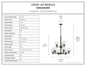 Urban Ambiance - Chandelier - UKC20203 New Traditional Indoor Chandelier, 26.5''H x 26.5''W x 26.5''Dep, Olde Bronze Finish, Corvelle Collection - 
