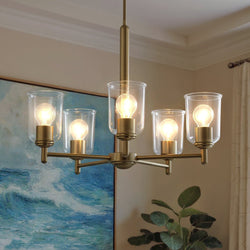 Urban Ambiance - Chandelier - UKC20206 New Traditional Indoor Chandelier, 15.25''H x 23.75''W x 23.75''Dep, Natural Brass Finish, Corvelle Collection - 