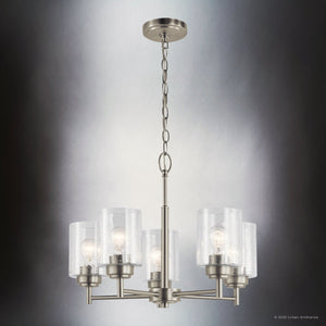 Urban Ambiance - Chandelier - UKC20212 New Traditional Indoor Chandelier, 16.1''H x 19.75''W x 19.75''Dep, Brushed Nickel Finish, Ravencourt Collection - 