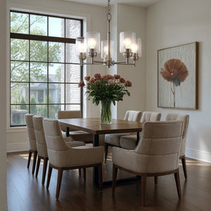 Urban Ambiance - Chandelier - UKC20212 New Traditional Indoor Chandelier, 16.1''H x 19.75''W x 19.75''Dep, Brushed Nickel Finish, Ravencourt Collection - 