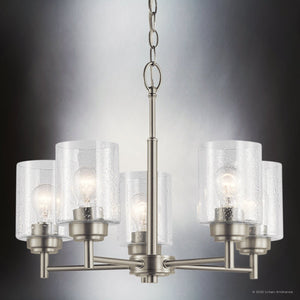 Urban Ambiance - Chandelier - UKC20212 New Traditional Indoor Chandelier, 16.1''H x 19.75''W x 19.75''Dep, Brushed Nickel Finish, Ravencourt Collection - 