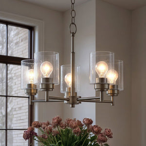Urban Ambiance - Chandelier - UKC20212 New Traditional Indoor Chandelier, 16.1''H x 19.75''W x 19.75''Dep, Brushed Nickel Finish, Ravencourt Collection - 
