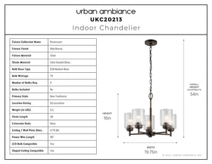 Urban Ambiance - Chandelier - UKC20213 New Traditional Indoor Chandelier, 16.1''H x 19.75''W x 19.75''Dep, Olde Bronze Finish, Ravencourt Collection - 