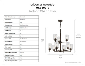 Urban Ambiance - Chandelier - UKC20215 New Traditional Indoor Chandelier, 27''H x 27''W x 27''Dep, Olde Bronze Finish, Ravencourt Collection - 