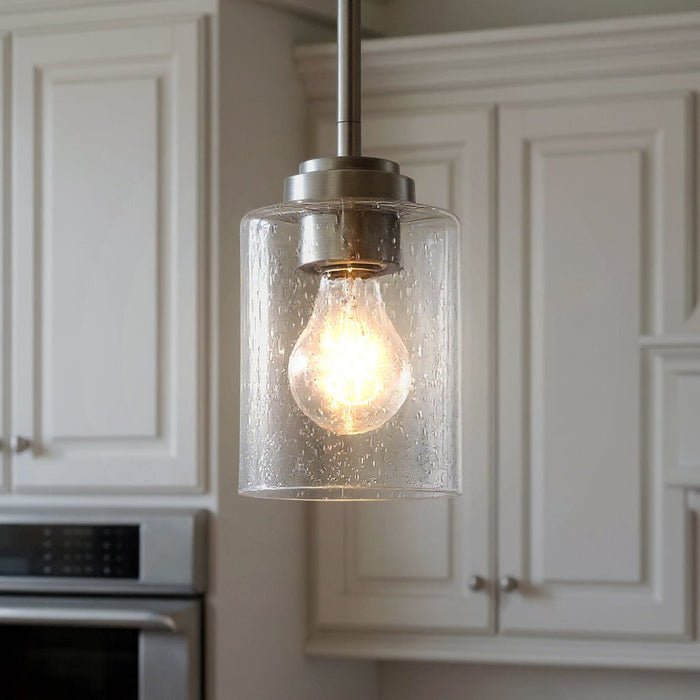 UKC20216 New Traditional Indoor Pendant, 7.5''H x 4.25''W x 4.25''Dep, Brushed Nickel Finish, Ravencourt Collection