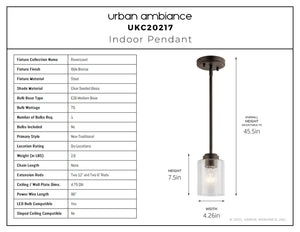 Urban Ambiance - Pendant - UKC20217 New Traditional Indoor Pendant, 7.5''H x 4.25''W x 4.25''Dep, Olde Bronze Finish, Ravencourt Collection - 