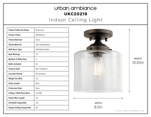 Urban Ambiance - Ceiling Light - UKC20219 New Traditional Indoor Ceiling Light, 10.62''H x 8.5''W x 8.5''Dep, Olde Bronze Finish, Ravencourt Collection - 