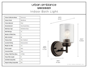 Urban Ambiance - Bath Light - UKC20221 New Traditional Indoor Bath Light, 9.25''H x 4.75''W x 6.5''Dep, Olde Bronze Finish, Ravencourt Collection - 
