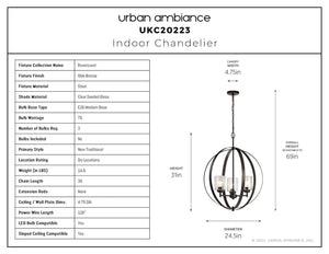 Urban Ambiance - Chandelier - UKC20223 New Traditional Indoor Chandelier, 31''H x 24.5''W x 24.5''Dep, Olde Bronze Finish, Ravencourt Collection - 