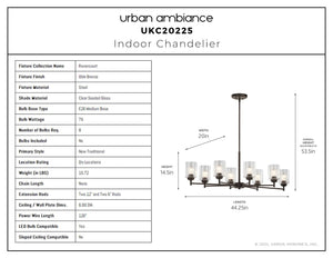 Urban Ambiance - Chandelier - UKC20225 New Traditional Indoor Chandelier, 14.57''H x 44.2''W x 19.9''Dep, Olde Bronze Finish, Ravencourt Collection - 