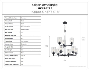 Urban Ambiance - Chandelier - UKC20228 New Traditional Indoor Chandelier, 27''H x 27''W x 27''Dep, Black Finish, Ravencourt Collection - 