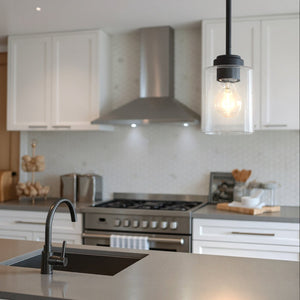 Urban Ambiance - Pendant - UKC20229 New Traditional Indoor Pendant, 7.5''H x 4.25''W x 4.25''Dep, Black Finish, Ravencourt Collection - 