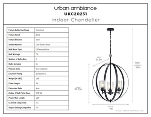 Urban Ambiance - Chandelier - UKC20231 New Traditional Indoor Chandelier, 31''H x 24.5''W x 24.5''Dep, Black Finish, Ravencourt Collection - 