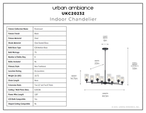 Urban Ambiance - Chandelier - UKC20232 New Traditional Indoor Chandelier, 14.57''H x 44.2''W x 19.9''Dep, Black Finish, Ravencourt Collection - 