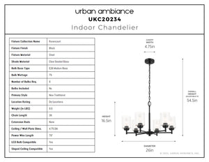 Urban Ambiance - Chandelier - UKC20234 New Traditional Indoor Chandelier, 16.5''H x 26''W x 26''Dep, Black Finish, Ravencourt Collection - 