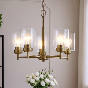 Urban Ambiance - Chandelier - UKC20241 New Traditional Indoor Chandelier, 16.25''H x 19.75''W x 19.75''Dep, Natural Brass Finish, Ravencourt Collection - 