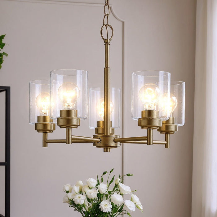 UKC20241 New Traditional Indoor Chandelier, 16.25''H x 19.75''W x 19.75''Dep, Natural Brass Finish, Ravencourt Collection