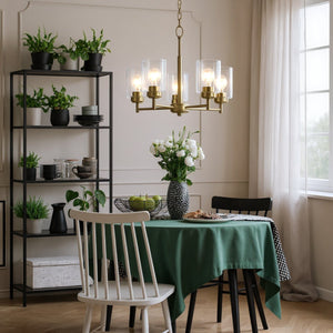 Urban Ambiance - Chandelier - UKC20241 New Traditional Indoor Chandelier, 16.25''H x 19.75''W x 19.75''Dep, Natural Brass Finish, Ravencourt Collection - 