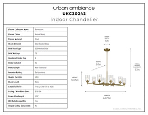 Urban Ambiance - Chandelier - UKC20242 New Traditional Indoor Chandelier, 14.75''H x 44.5''W x 20''Dep, Natural Brass Finish, Ravencourt Collection - 