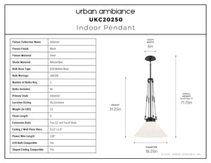Urban Ambiance - Pendant - UKC20250 Industrial Indoor Pendant, 31.25''H x 18.25''W x 18.25''Dep, Black Finish, Ardenton Collection - 