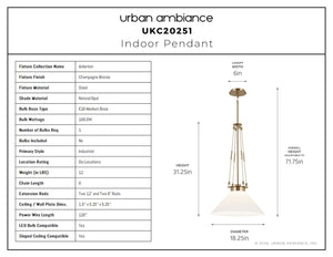 Urban Ambiance - Pendant - UKC20251 Industrial Indoor Pendant, 31.25''H x 18.25''W x 18.25''Dep, Champagne Bronze Finish, Ardenton Collection - 