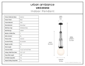 Urban Ambiance - Pendant - UKC20252 Industrial Indoor Pendant, 33.25''H x 10.5''W x 10.5''Dep, Black Finish, Ardenton Collection - 