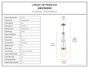 Urban Ambiance - Pendant - UKC20253 Industrial Indoor Pendant, 33.25''H x 10.5''W x 10.5''Dep, Champagne Bronze Finish, Ardenton Collection - 