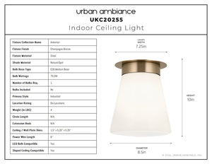 Urban Ambiance - Ceiling Light - UKC20255 Industrial Indoor Ceiling Light, 10''H x 8.5''W x 8.5''Dep, Champagne Bronze Finish, Ardenton Collection - 