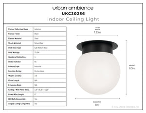 Urban Ambiance - Ceiling Light - UKC20256 Industrial Indoor Ceiling Light, 8.5''H x 8''W x 8''Dep, Black Finish, Ardenton Collection - 