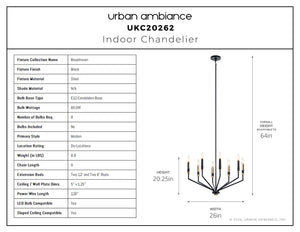 Urban Ambiance - Chandelier - UKC20262 Modern Indoor Chandelier, 20.25''H x 26''W x 26''Dep, Black Finish, Brookhaven Collection - 