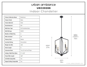 Urban Ambiance - Chandelier - UKC20266 Modern Indoor Chandelier, 27.75''H x 19''W x 19''Dep, Black Finish, Brookhaven Collection - 