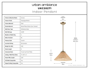 Urban Ambiance - Pendant - UKC20271 Coastal Indoor Pendant, 10''H x 18''W x 18''Dep, Champagne Bronze Finish, Corvane Collection - 