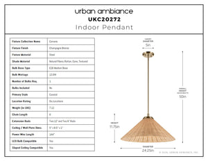 Urban Ambiance - Pendant - UKC20272 Coastal Indoor Pendant, 11.75''H x 24.25''W x 24.25''Dep, Champagne Bronze Finish, Corvane Collection - 