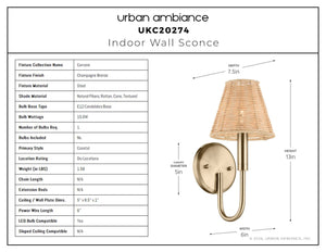 Urban Ambiance - Wall Sconce - UKC20274 Coastal Indoor Wall Sconce, 13''H x 6''W x 7.5''Dep, Champagne Bronze Finish, Corvane Collection - 