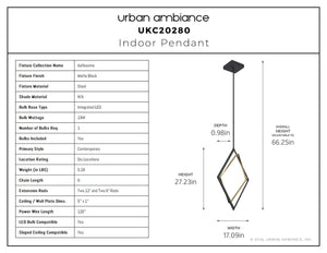 Urban Ambiance - Pendant - UKC20280 Contemporary Indoor Pendant, 27.23''H x 17.25''W x 22''Dep, Matte Black Finish, Ashbourne Collection - 